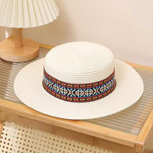 Retro pattern women's woven straw hat