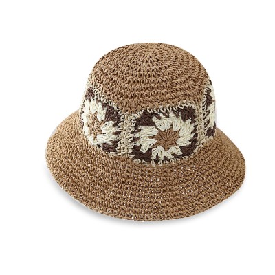 Vintage floral braided women's straw hat