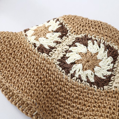 Vintage floral braided women's straw hat