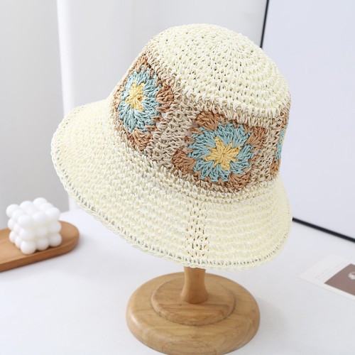 Vintage floral braided women's straw hat