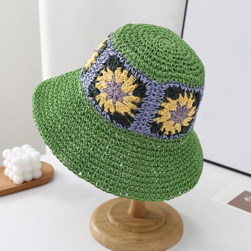 Vintage floral braided women's straw hat
