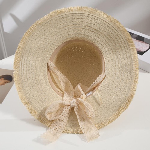 Summer flat top wide brim women's woven straw hat