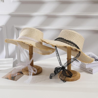 Summer flat top wide brim women's woven straw hat