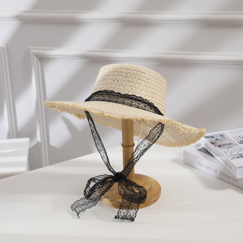 Summer flat top wide brim women's woven straw hat