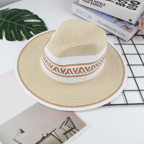 Fashionable wide brim ladies woven straw hat