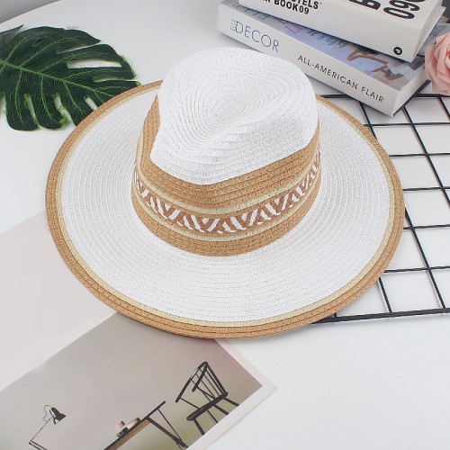 Fashionable wide brim ladies woven straw hat