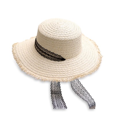 Fashionable flat top lace women's braided straw hat