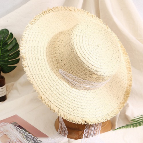 Fashionable flat top lace women's braided straw hat