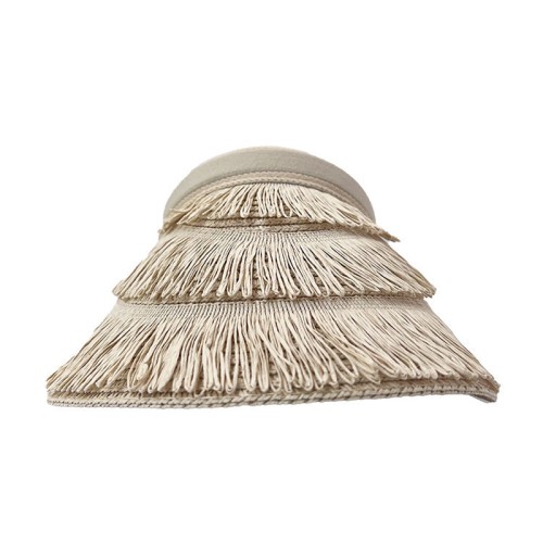 Women's sun hat with wide brim and tassels