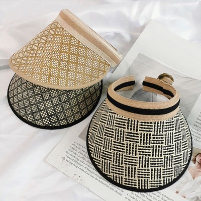 Plaid patchwork wide-brimmed women's sun hat
