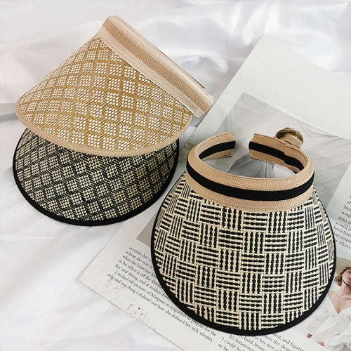 Plaid patchwork wide-brimmed women's sun hat