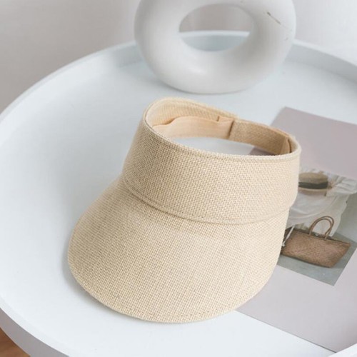 Solid color wide brim linen women's sun hat