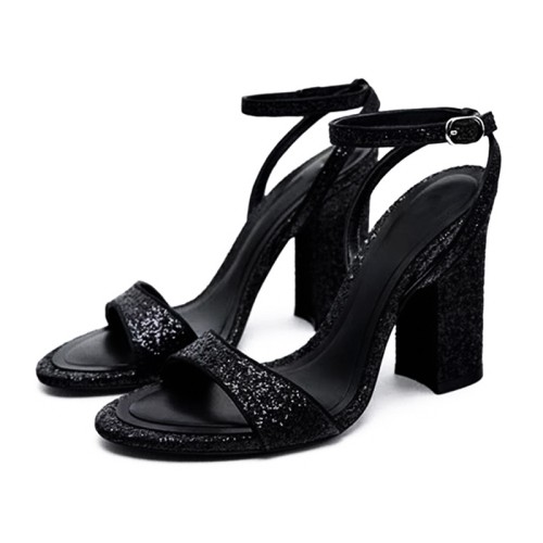 Exquisite round toe glittery women's thick heel sandals