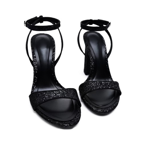 Exquisite round toe glittery women's thick heel sandals