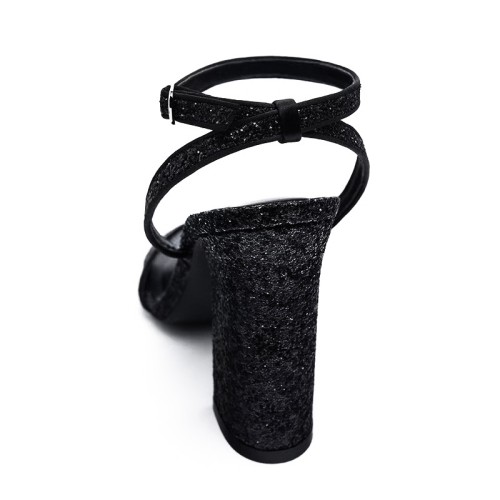 Exquisite round toe glittery women's thick heel sandals