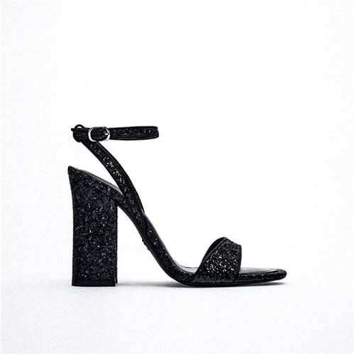 Exquisite round toe glittery women's thick heel sandals