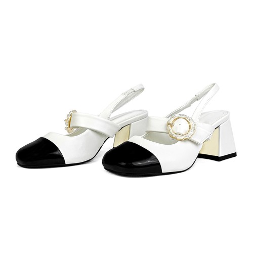 Luxury color-blocked round-toe women's thick-heeled sandals