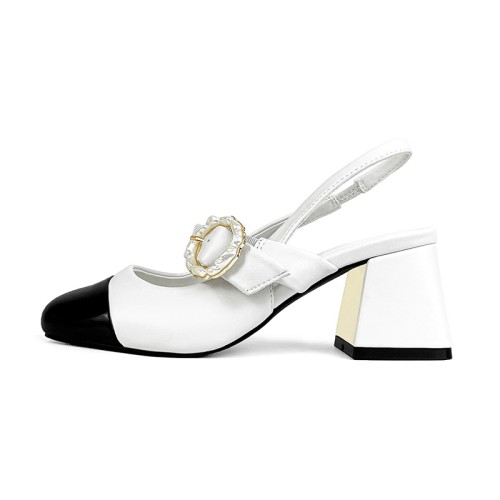 Luxury color-blocked round-toe women's thick-heeled sandals