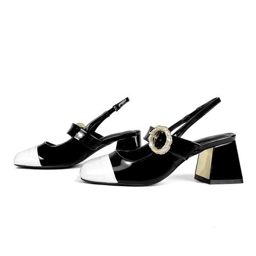 Luxury colorblock women's thick heel sandals