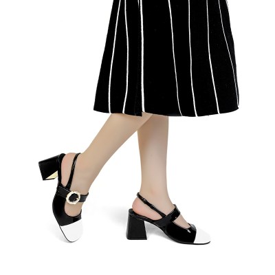 Luxury colorblock women's thick heel sandals