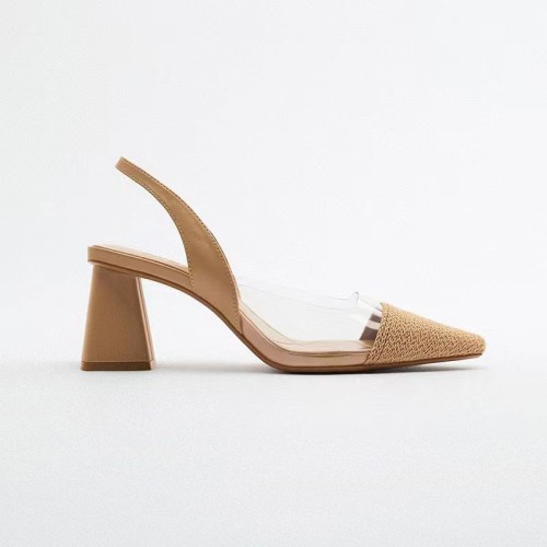 Pointed toe transparent women's thick heel sandals