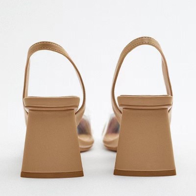 Pointed toe transparent women's thick heel sandals