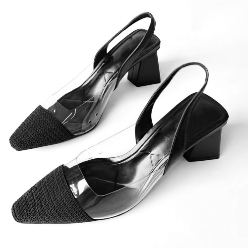 Pointed toe transparent women's thick heel sandals