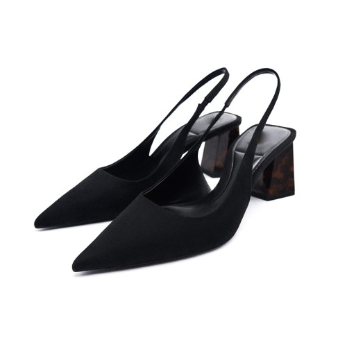 Women's pointed toe suede thick-heeled sandals
