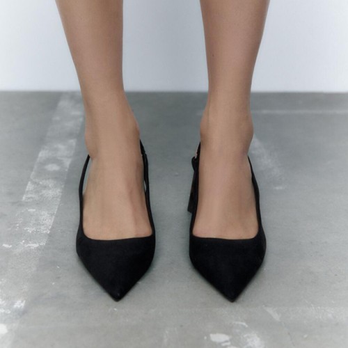 Women's pointed toe suede thick-heeled sandals