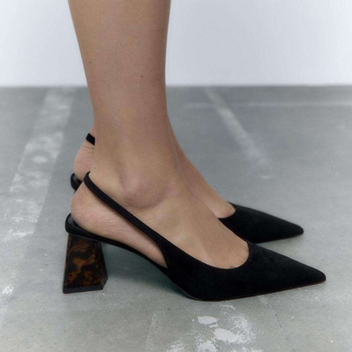 Women's pointed toe suede thick-heeled sandals