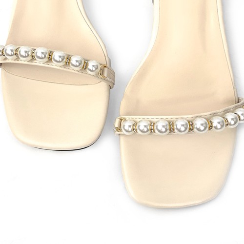 Exquisite pearl embellished women's thick heel sandals