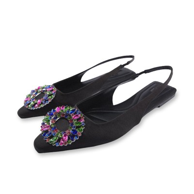Elegant black pointed toe women's flat sandals