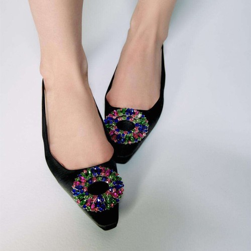 Elegant black pointed toe women's flat sandals