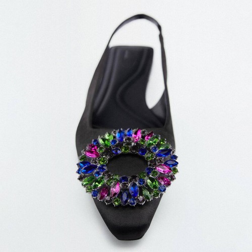 Elegant black pointed toe women's flat sandals