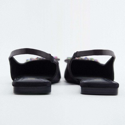 Elegant black pointed toe women's flat sandals