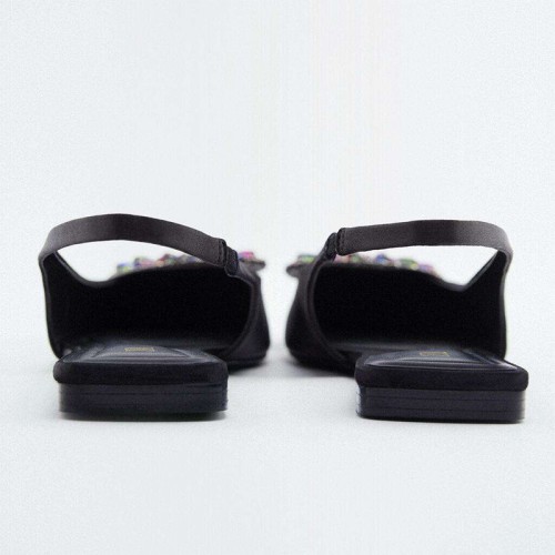 Elegant black pointed toe women's flat sandals