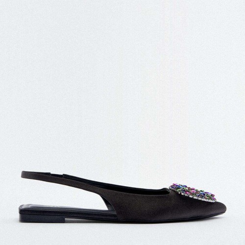 Elegant black pointed toe women's flat sandals