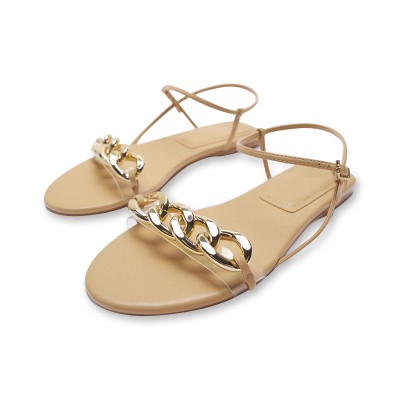 Stylish metal chain open toe women's flat sandals
