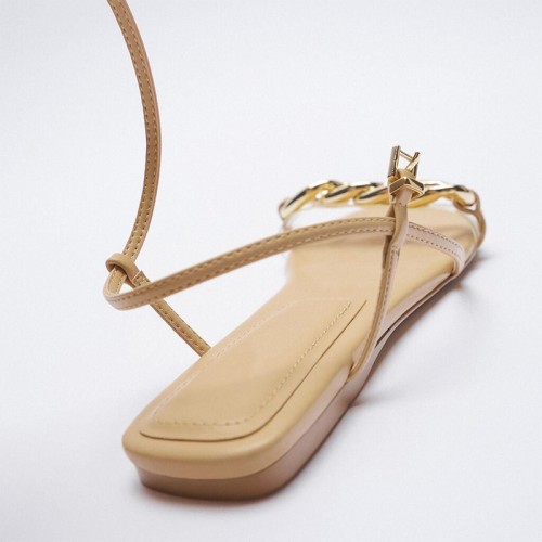 Stylish metal chain open toe women's flat sandals