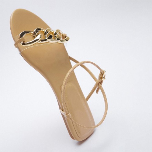 Stylish metal chain open toe women's flat sandals
