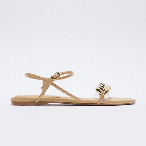 Stylish metal chain open toe women's flat sandals