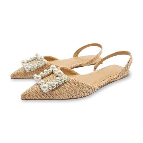 Apricot pointed toe rhinestone women's flat sandals