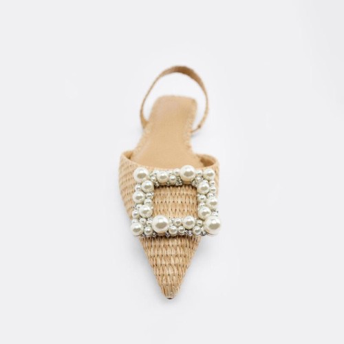 Apricot pointed toe rhinestone women's flat sandals