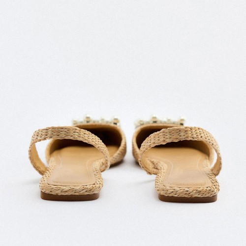Apricot pointed toe rhinestone women's flat sandals