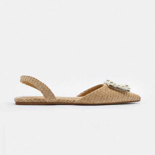 Apricot pointed toe rhinestone women's flat sandals