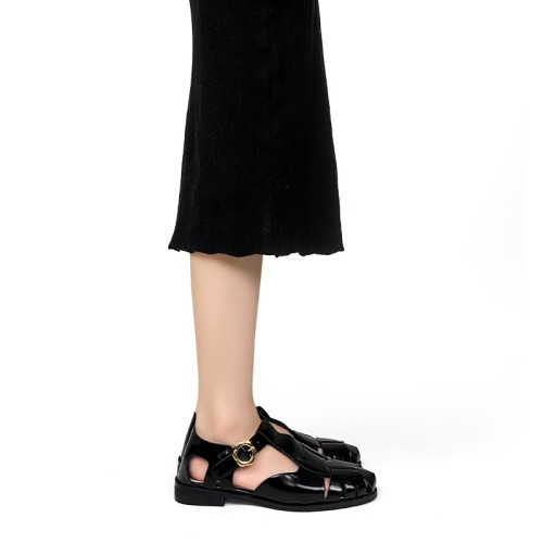 Round toe hollow luxury women’s flat sandals