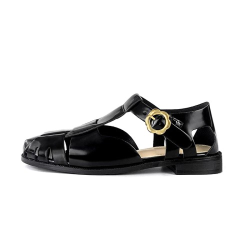 Round toe hollow luxury women’s flat sandals