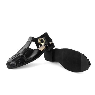Round toe hollow luxury women’s flat sandals