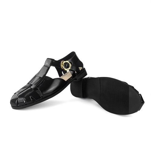 Round toe hollow luxury women’s flat sandals