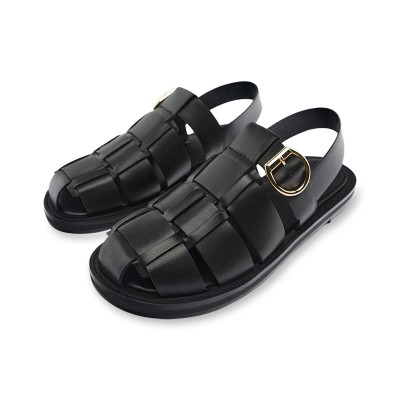 Exquisite round-toe hollow ladies flat sandals